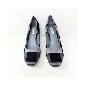 Devani Womens Shoes 8.5 M Black Gray White Plaid Velvet Leather Heels Pumps NIB